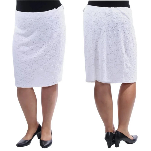 NWT Alfani Women's Size 16 Lace Elastic Waistband White Above the Knee Skirt - Picture 1 of 16